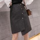 Houndstooth Asymmetric Button A-line Skirt