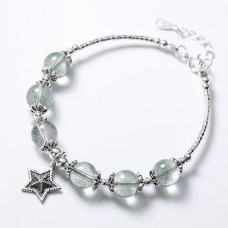 925 Sterling Silver Star & Bead Bangle Silver - One Size