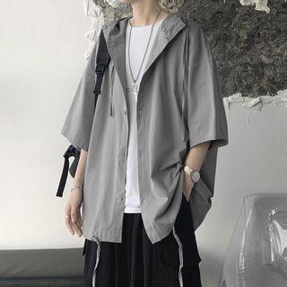 Short-sleeve Plain Hooded Shirt