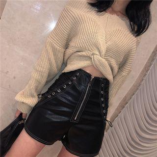 Faux-leather Zipper Shorts
