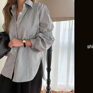 Band-sleeve Stripe Shirt Black - One Size