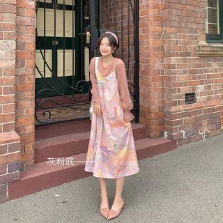 Printed Chiffon A-line Dress / Ruffled Top