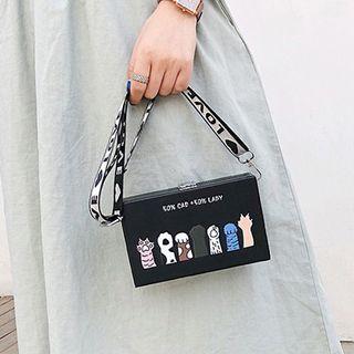 Faux Leather Crossbody Box Bag Black - One Size