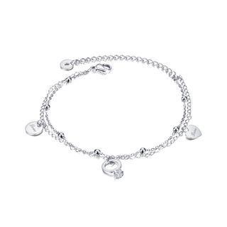 Simple And Romantic Round Heart-shaped 316l Stainless Steel Anklet With Cubic Zircon Silver - One Size