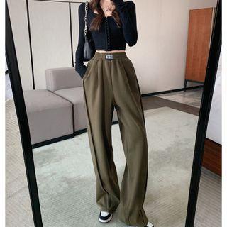 Brushed Fleece-lined High-waist Wide-leg Pants