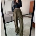 Brushed Fleece-lined High-waist Wide-leg Pants