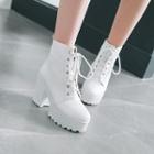Chunky-heel Embossed Lace-up Platform Ankle Boots