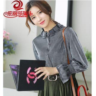 Mock-neck Tie-cuff Long-sleeve Top