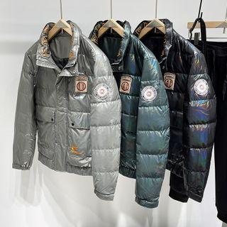 Stand Collar Letter Embroidered Padded Jacket