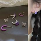 3 Pair Set: Butterfly / Open Hoop Earring 3 Pair - 2771a - White & Purple - One Size