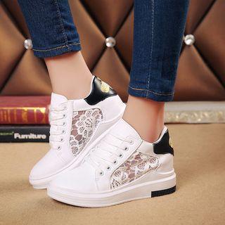 Lace Panel Hidden Wedge Sneakers