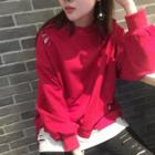 Distressed Mock Two-piece Long-sleeve Sweatshirt