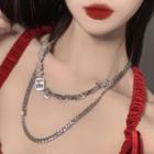 Faux Gemstone Layered Alloy Necklace Silver - One Size