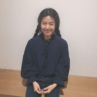 Lantern-sleeve Tie-front Chiffon Blouse