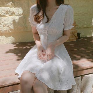 Eyelet Short-sleeve A-line Mini Dress