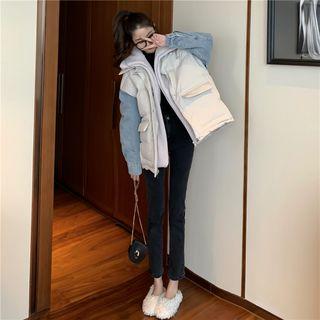 Denim Panel Padded Coat As Shown In Figure - One Size