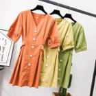 Ribbon-back V-neck A-line Dress