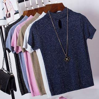 Cut-out Glitter Short-sleeve T-shirt
