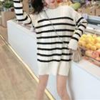 Striped Cable Knit Sweater Stripes - Black & White - One Size