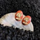 Floral Print Geometric Stud Earring 1 Pair - As Shown In Figure - One Size