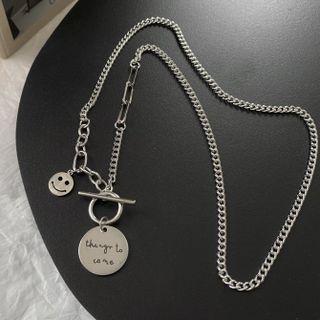 Smiley Pendant Alloy Necklace Smiley Face Pendant Necklace - Silver - One Size