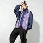 Plaid Panel Balloon-sleeve Blazer
