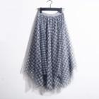 Plaid Asymmetrical Mesh Midi A-line Skirt