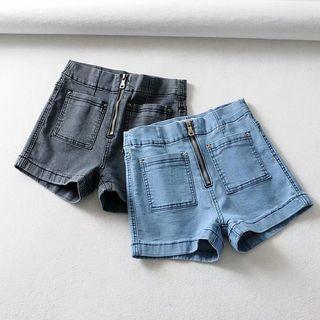 Front Pocket Zipped Denim Hot Pants