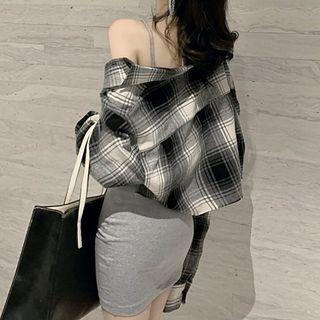 Cropped Plaid Shirt / Mini Bodycon Dress