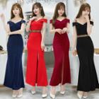 Cold-shoulder Sheath Evening Gown