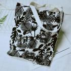 Leaf Print Canvas Tote Bag Black Leaves - Off-white - One Size