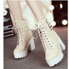 Chunky Heel Lace-up Short Platform Boots