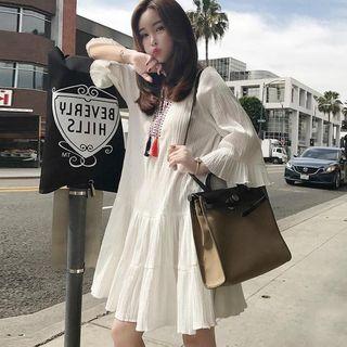 Embroidered Tassel Detail 3/4-sleeve Dress