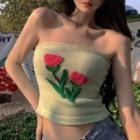 Flower Knit Cropped Tube Top Pink & Green - One Size
