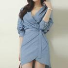 Open Placket Wrapped Shirtdress