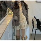 Long-sleeve Plain T-shirt / Flower Print Mini Overall Dress
