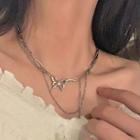 Butterfly Pendant Layered Alloy Choker Silver - One Size