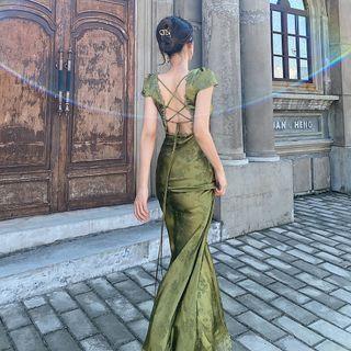 Cutout-back Maxi Sheath Dress