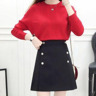 Set: Crew-neck Sweater + A-line Skirt