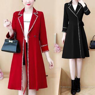 Contrast Trim A-line Snap-button Coat