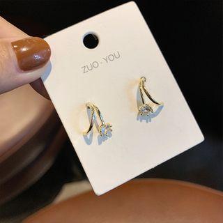 Rhinestone Alloy V Shape Earring 925silver - Gold & White - One Size