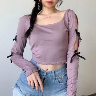 Bow Cutout Cropped T-shirt