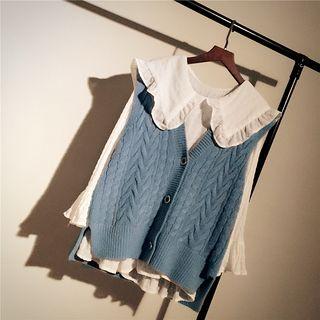 Plain Blouse / Cable Knit Vest / Set
