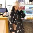 Floral Long-sleeve Chiffon Dress As Shown In Figure - One Size
