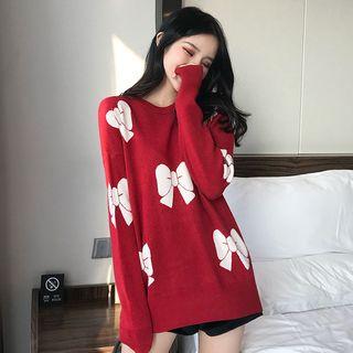 Ribbon-print Knit Sweater