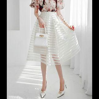 Stripe Mesh Overlay Skirt