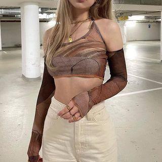 Set: Halter Crop Camisole Top + Oversleeves