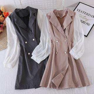 V-neck Chiffon Panel Blazer Dress