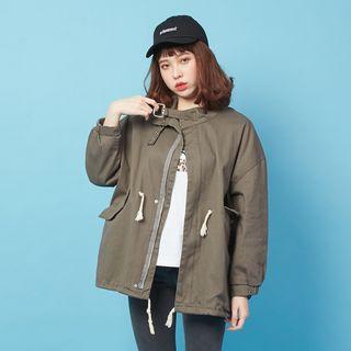Drawstring Zip Jacket Green - One Size