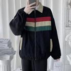 Color Block Corduroy Zip-up Jacket